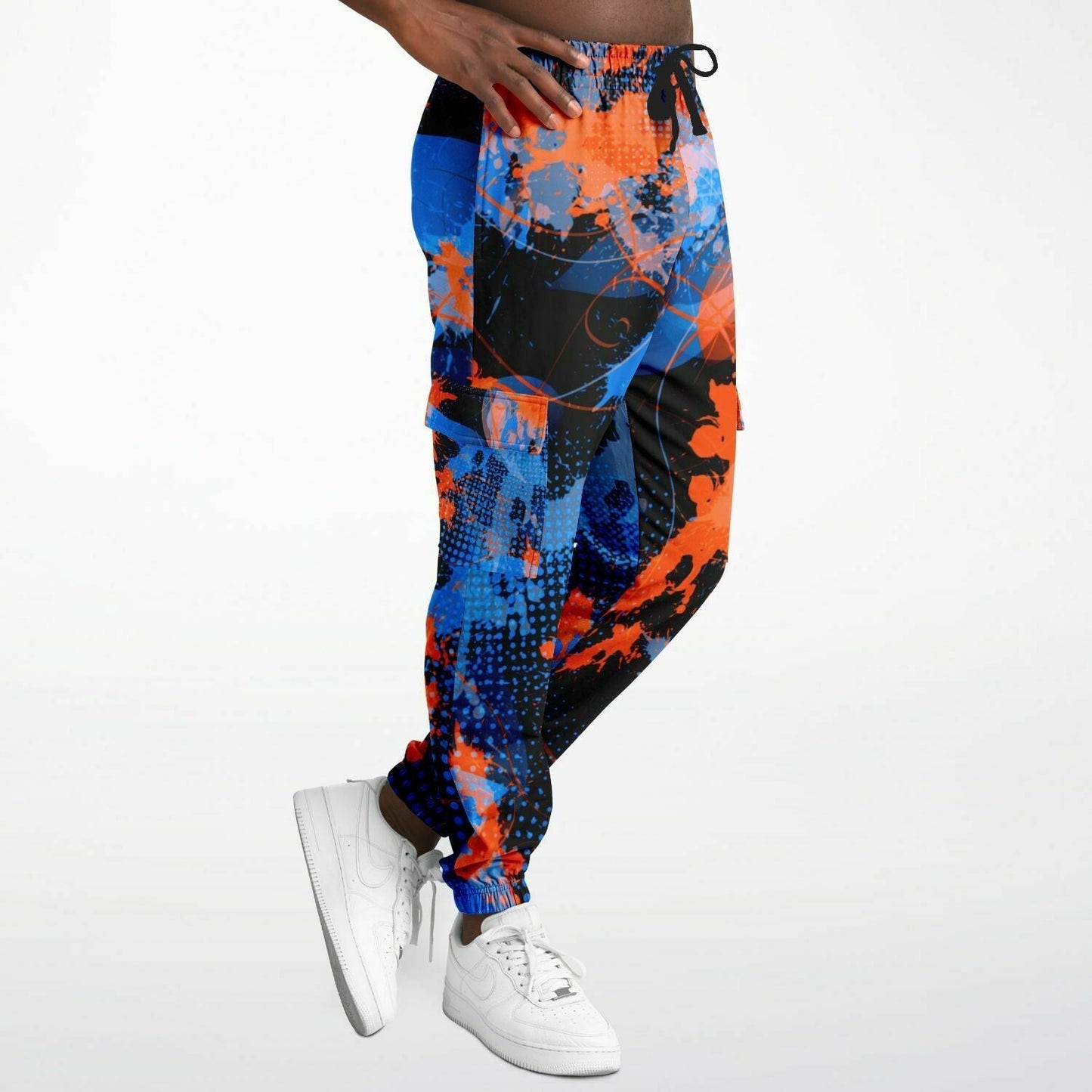 Colorful tie-dye pants with a black background