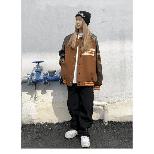 CakeBoi Color Block Patchwork Varsity Jacket โ Unisex Streetwear Stevvex
