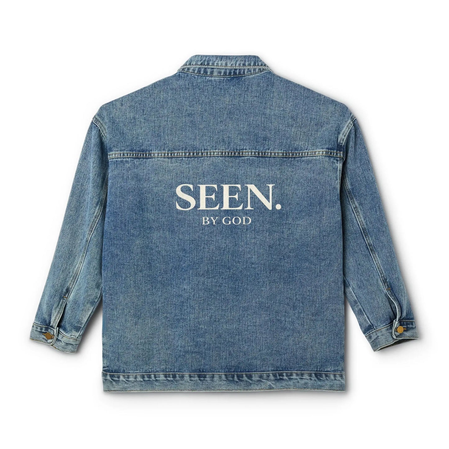 SEEN. BY GOD Women’s Oversized Denim Jacket – Faith Statement Streetwear Wear Your Worship