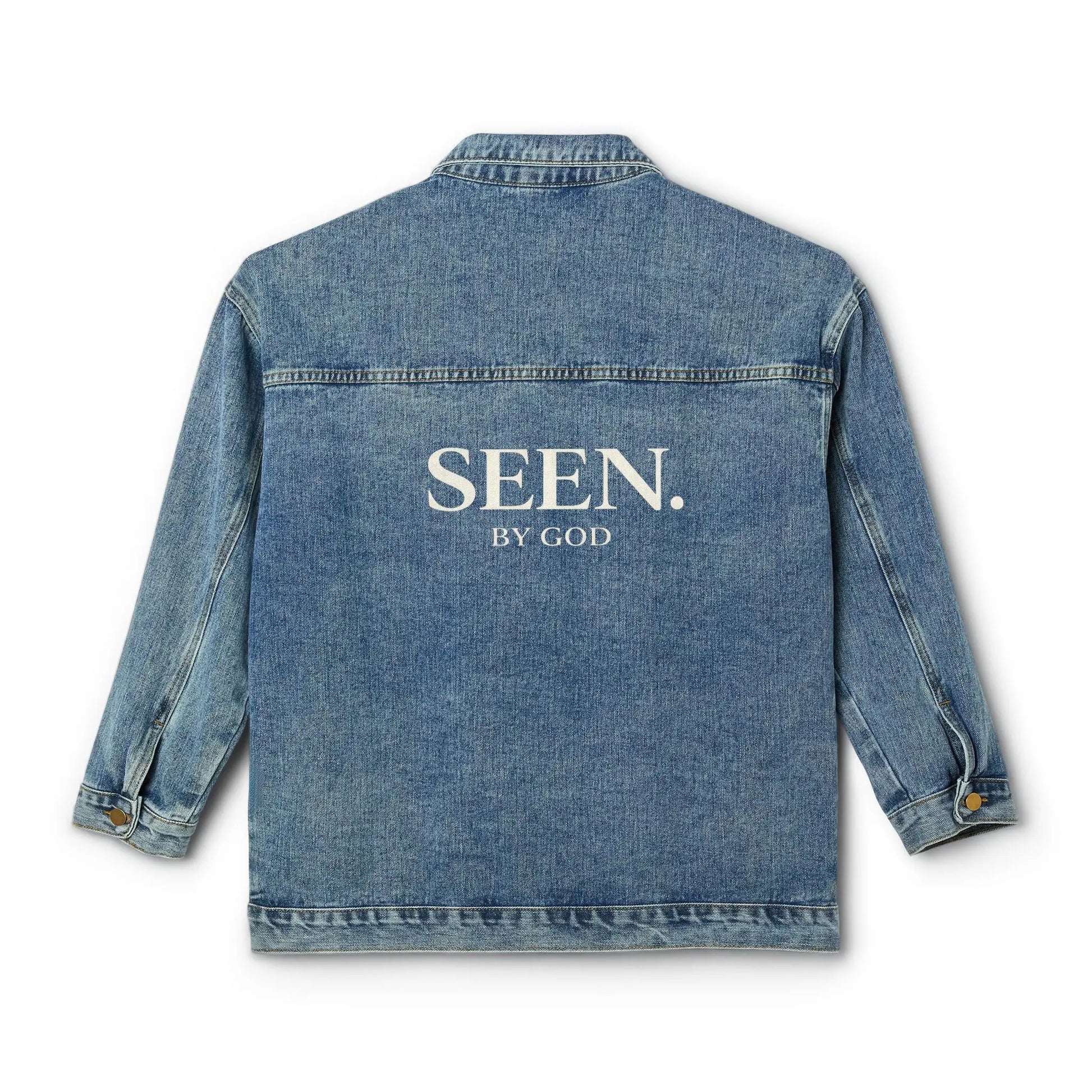 SEEN. BY GOD Women’s Oversized Denim Jacket – Faith Statement Streetwear Wear Your Worship