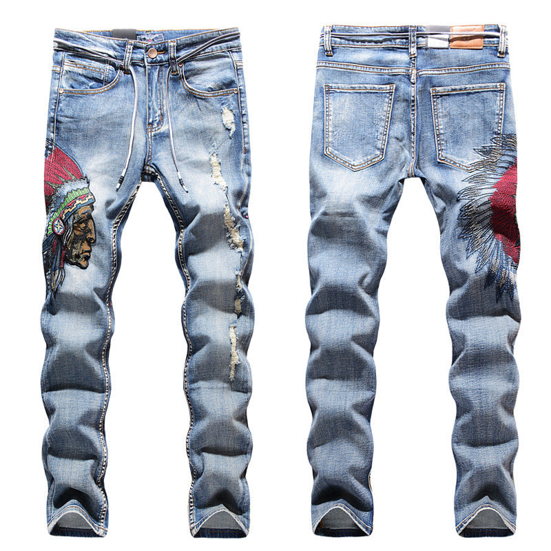CakeBoi Embroidered Frayed Blue Jeans FLIPSTYLEZLLC