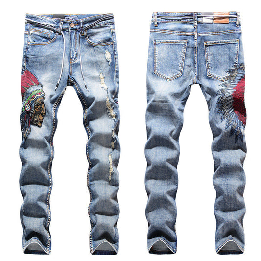 CakeBoi Embroidered Frayed Blue Jeans FLIPSTYLEZLLC