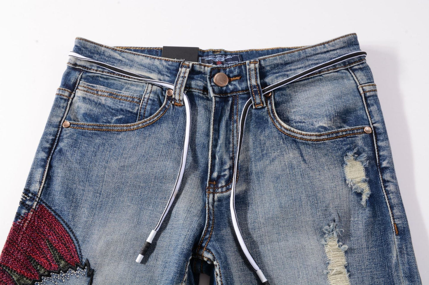 CakeBoi Embroidered Frayed Blue Jeans FLIPSTYLEZLLC