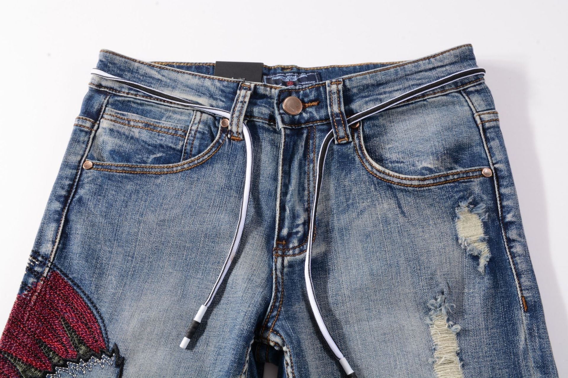 CakeBoi Embroidered Frayed Blue Jeans FLIPSTYLEZLLC