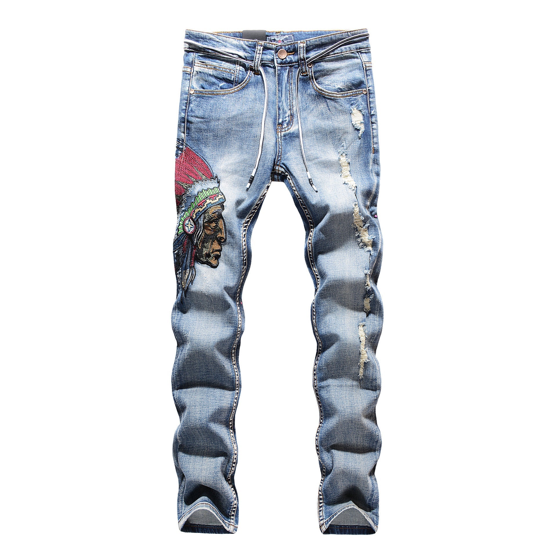 CakeBoi Embroidered Frayed Blue Jeans FLIPSTYLEZLLC