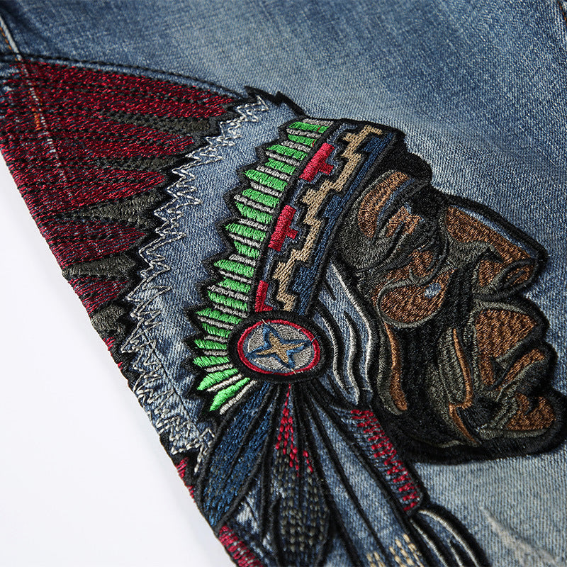 CakeBoi Embroidered Frayed Blue Jeans FLIPSTYLEZLLC