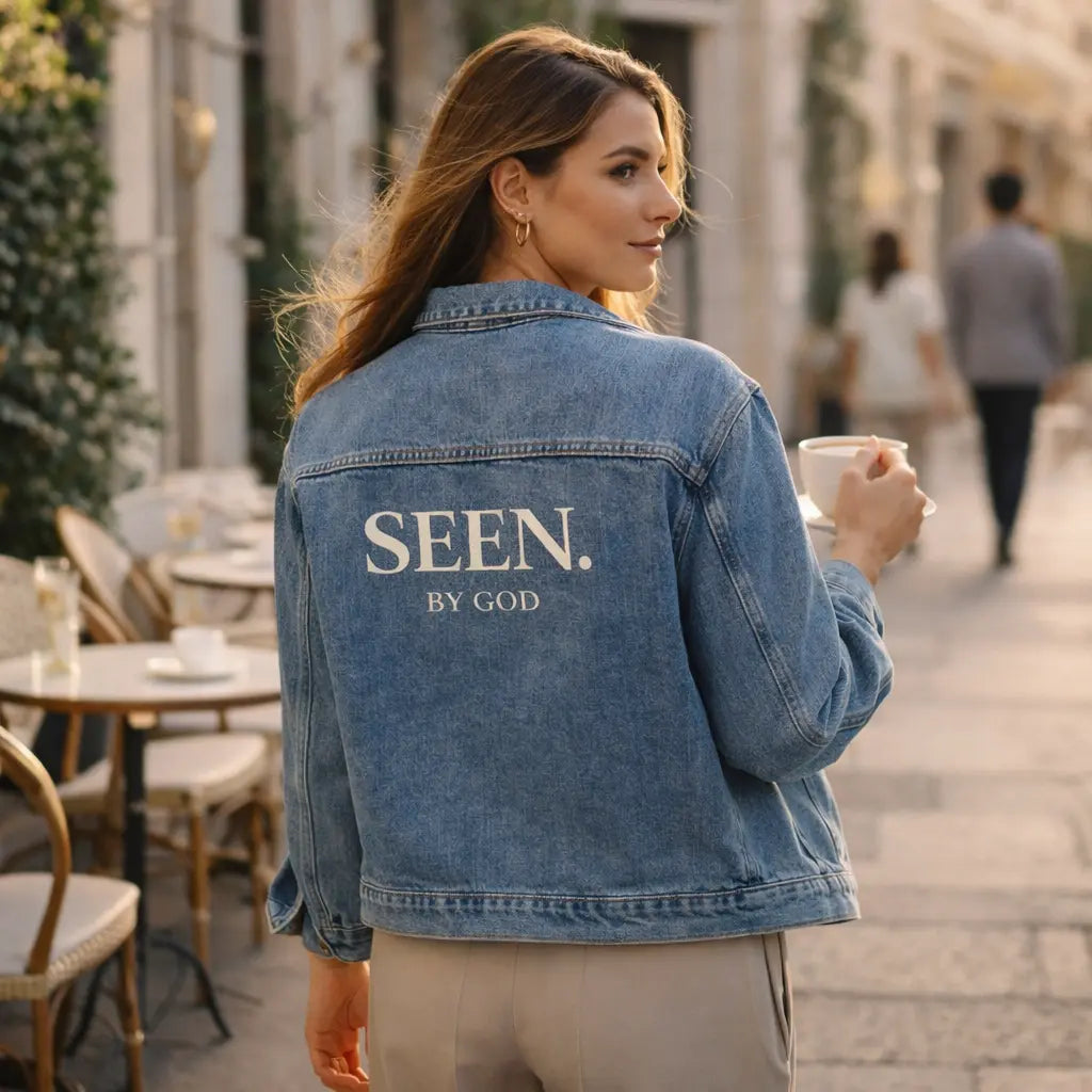 SEEN. BY GOD Women’s Oversized Denim Jacket – Faith Statement Streetwear Wear Your Worship