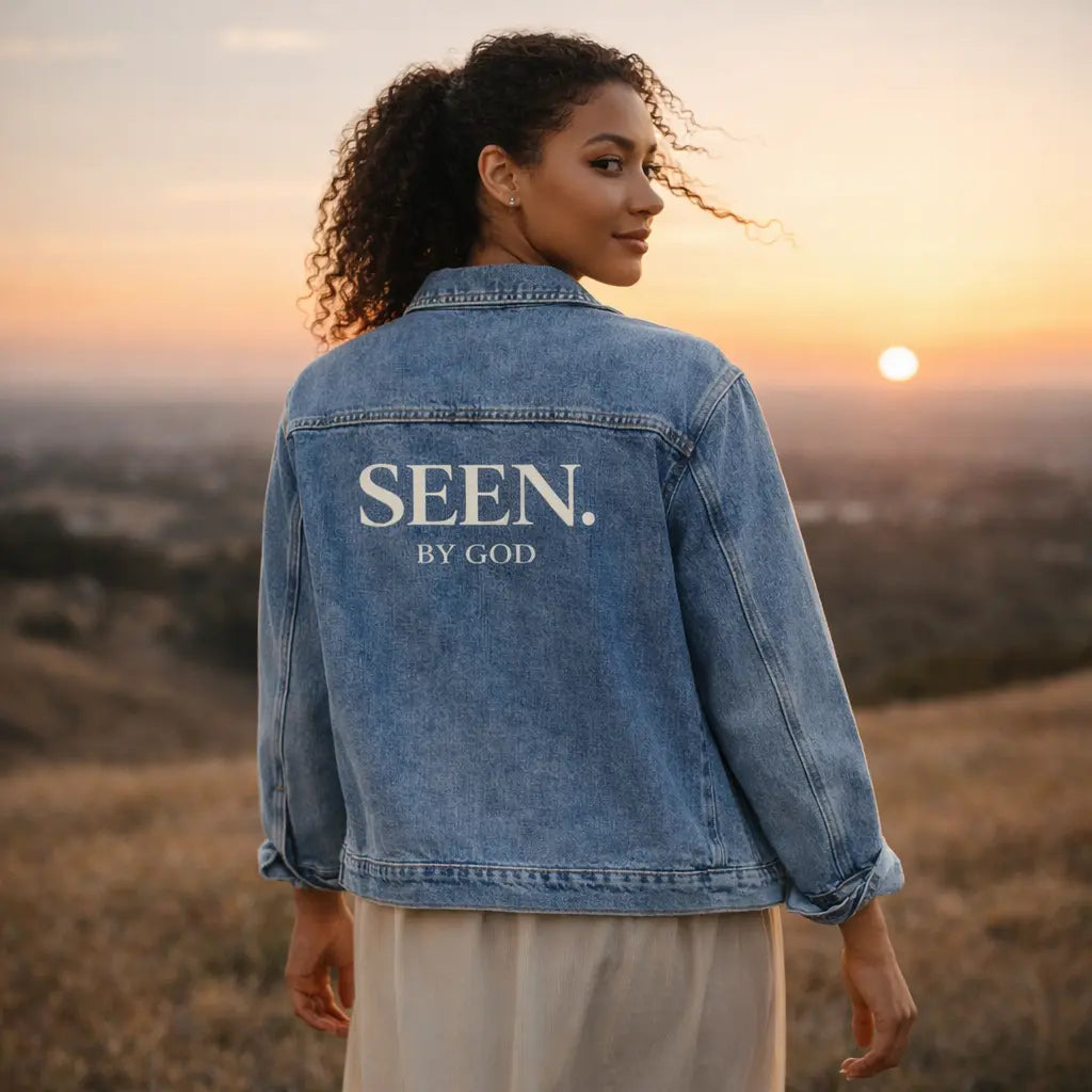 SEEN. BY GOD Women’s Oversized Denim Jacket – Faith Statement Streetwear Wear Your Worship