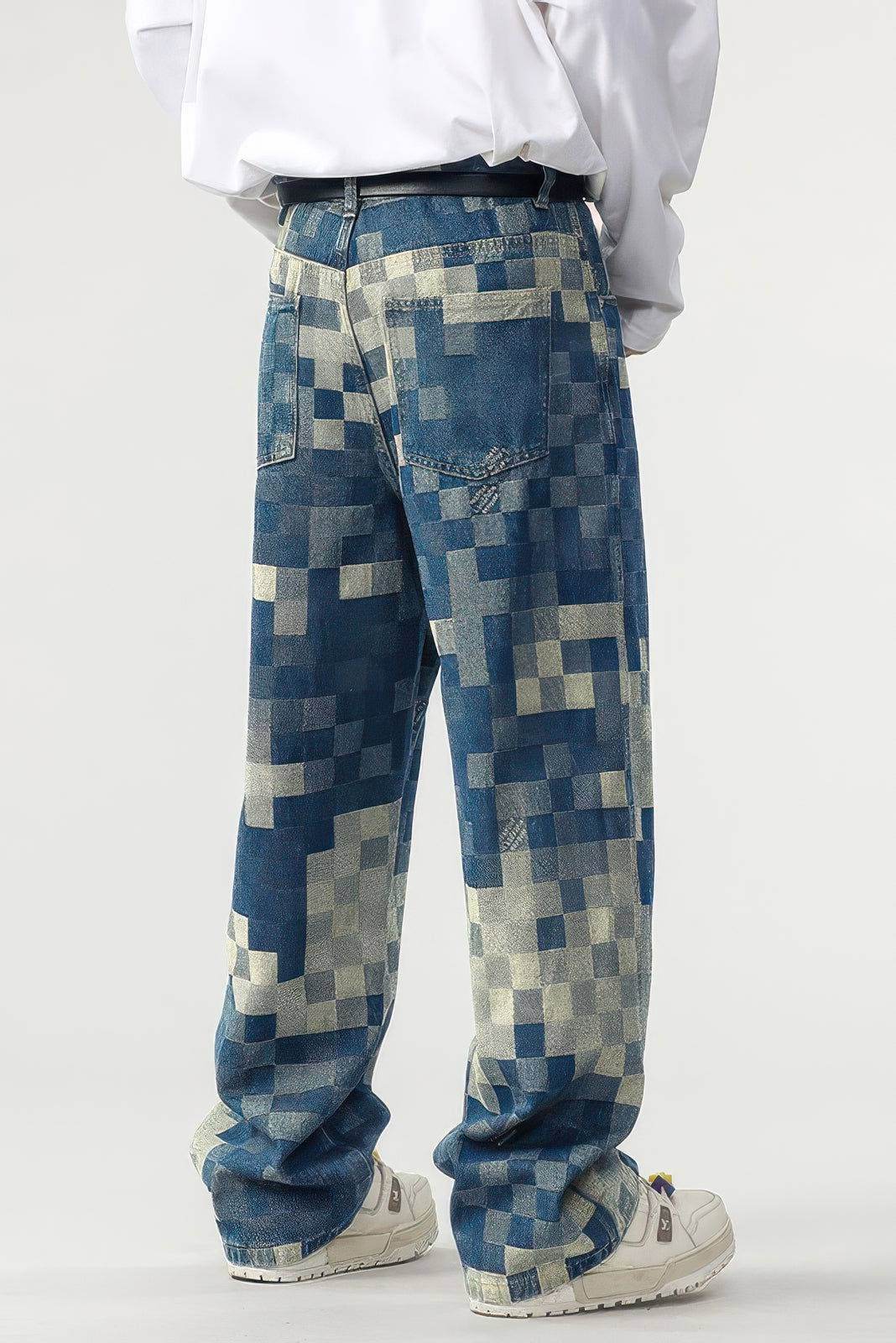 `CakeBoi – Plaid Patchwork Wide-Leg Jeans