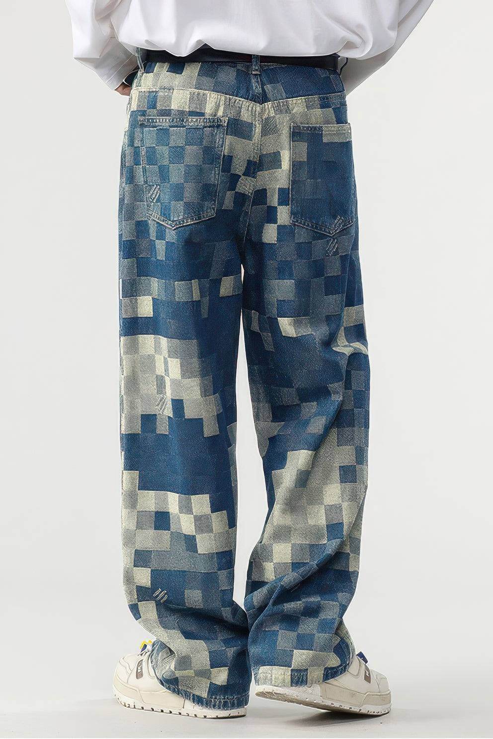 `CakeBoi – Plaid Patchwork Wide-Leg Jeans
