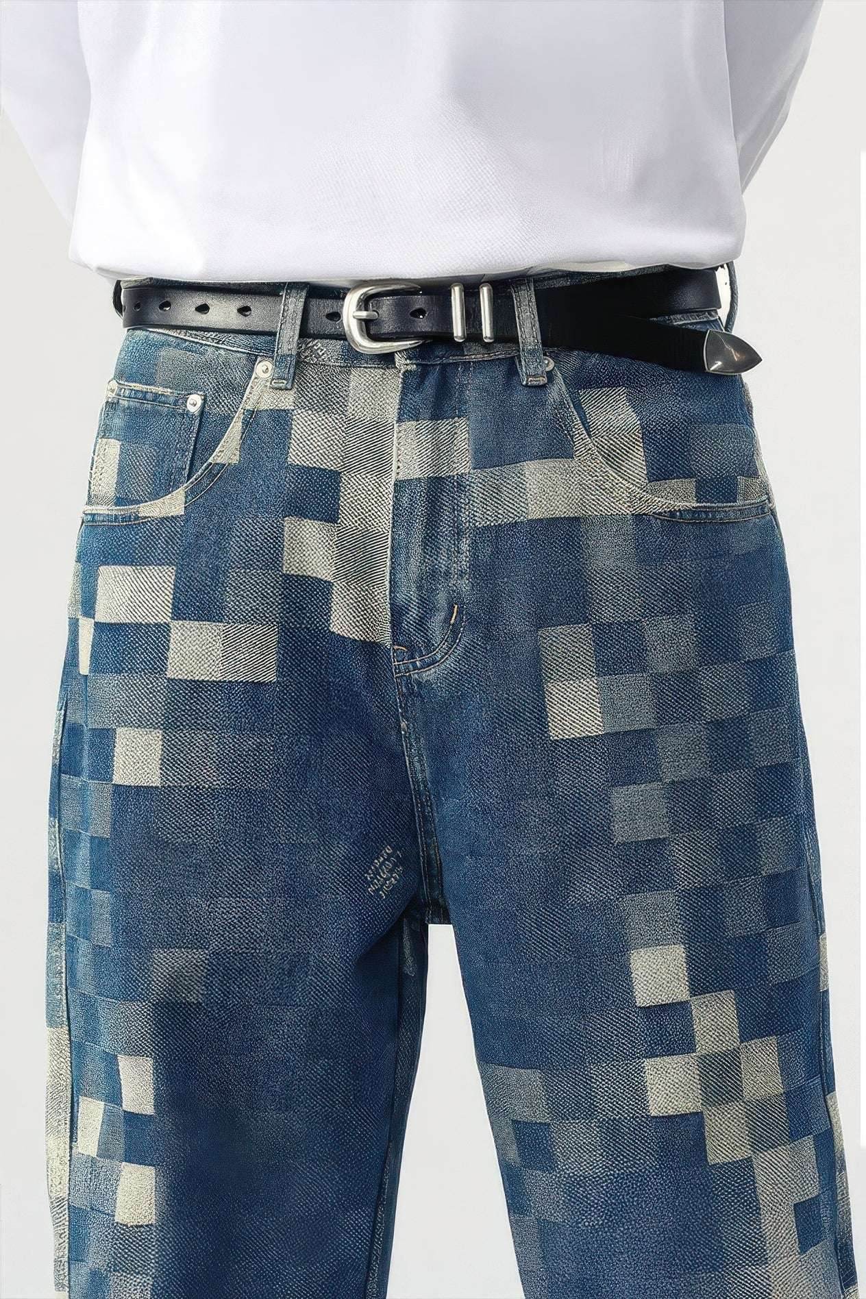 `CakeBoi – Plaid Patchwork Wide-Leg Jeans