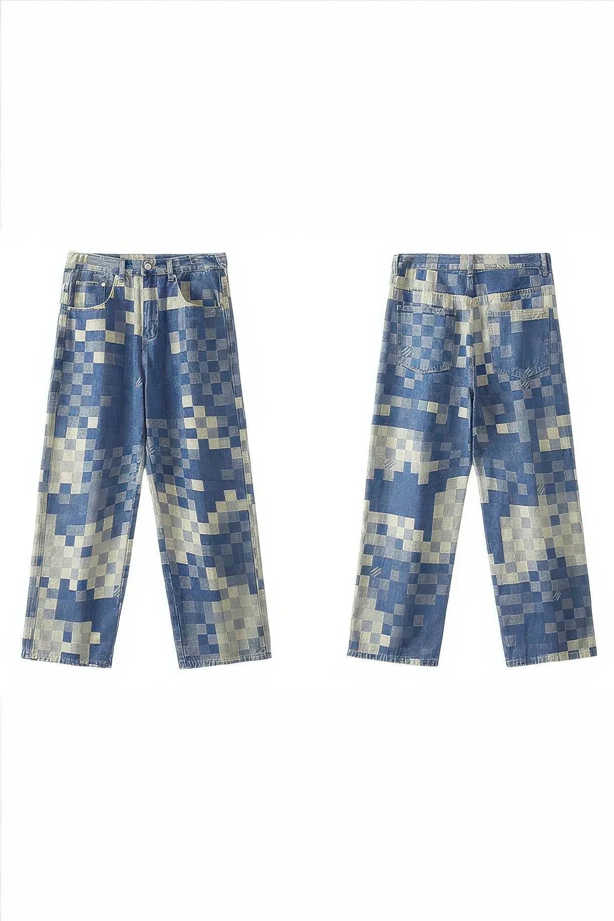 `CakeBoi – Plaid Patchwork Wide-Leg Jeans