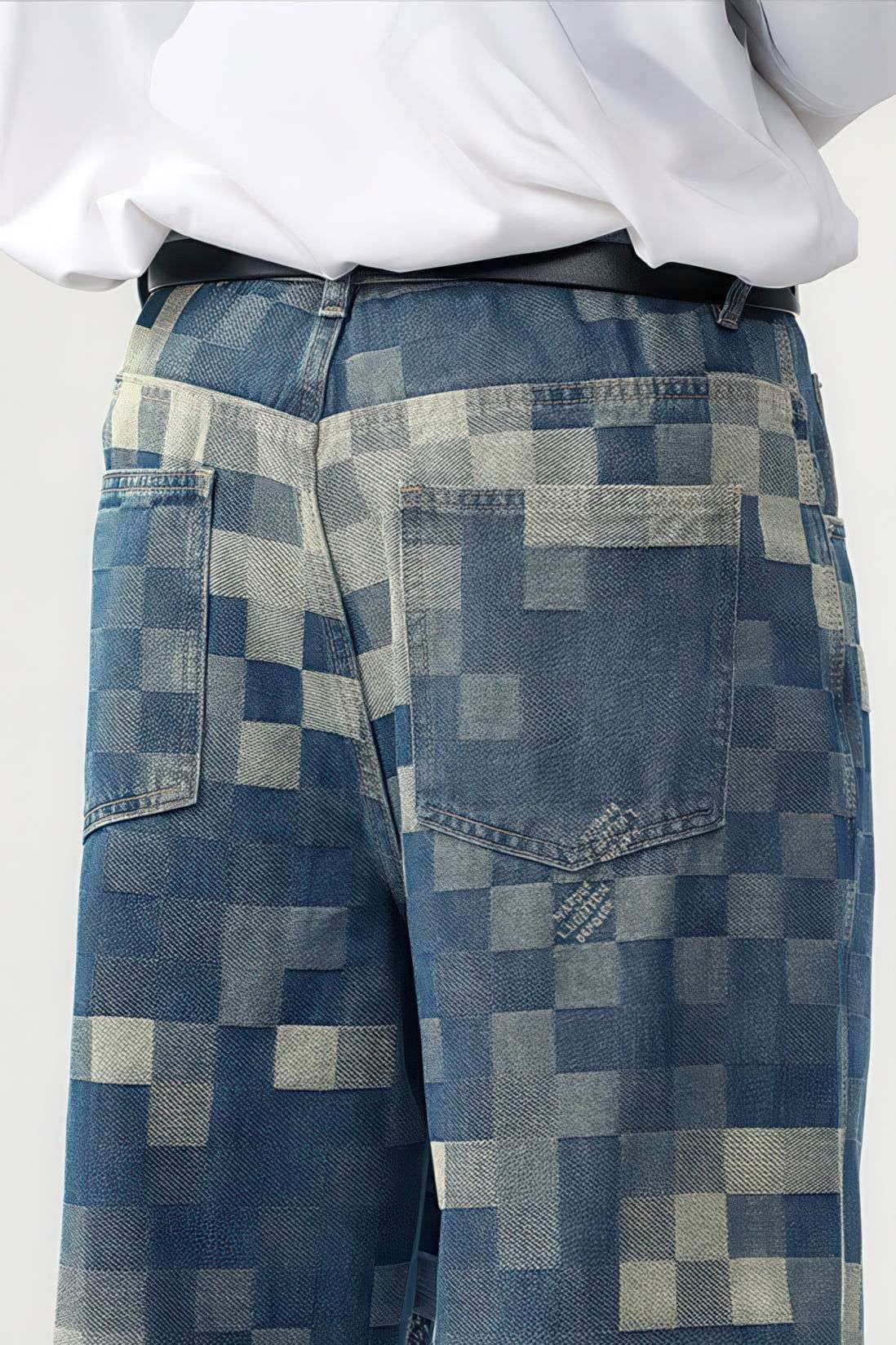 `CakeBoi – Plaid Patchwork Wide-Leg Jeans