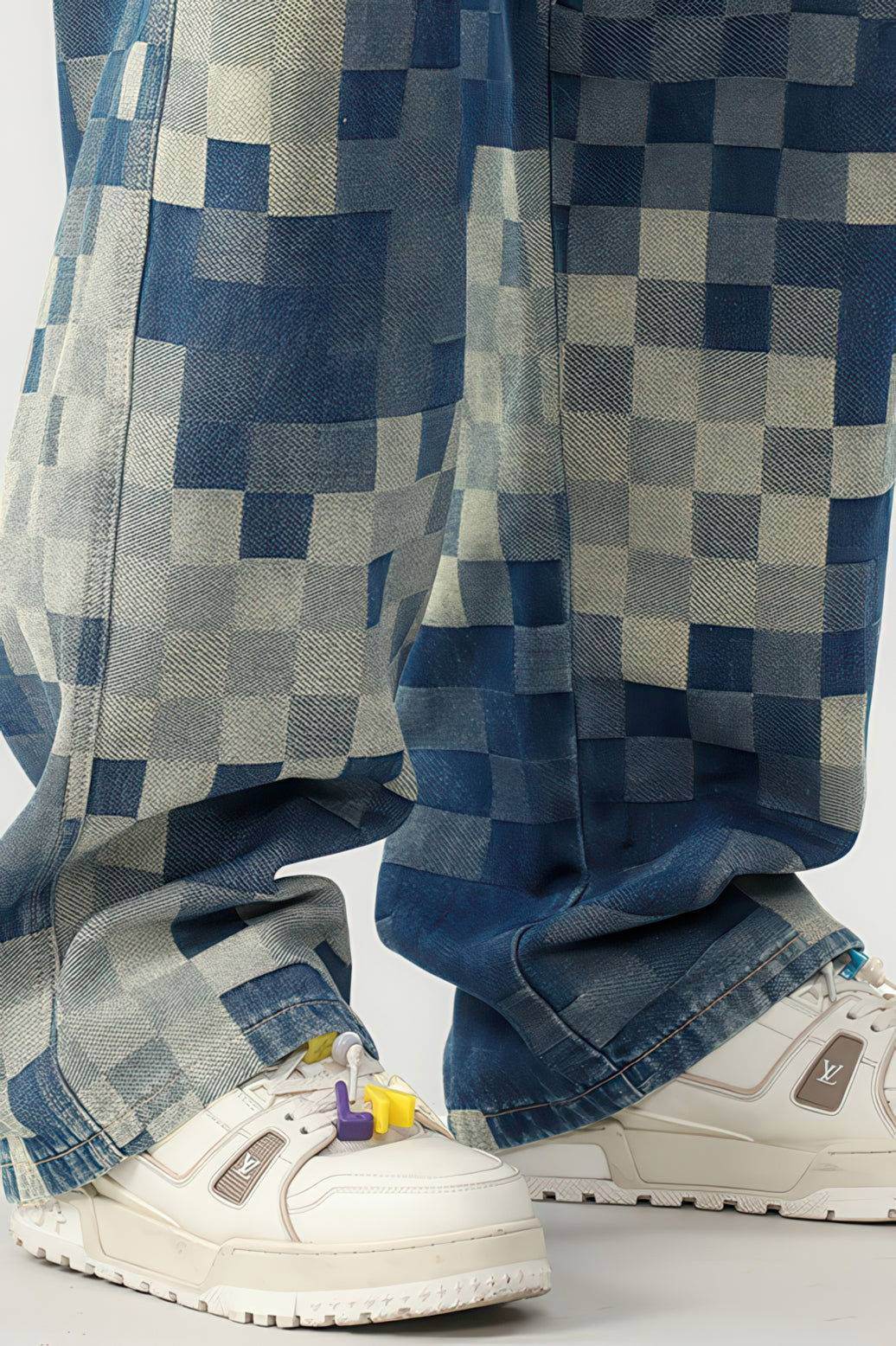 `CakeBoi – Plaid Patchwork Wide-Leg Jeans