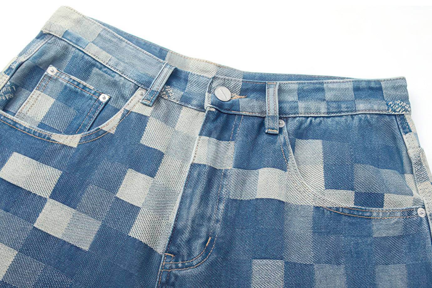 `CakeBoi – Plaid Patchwork Wide-Leg Jeans