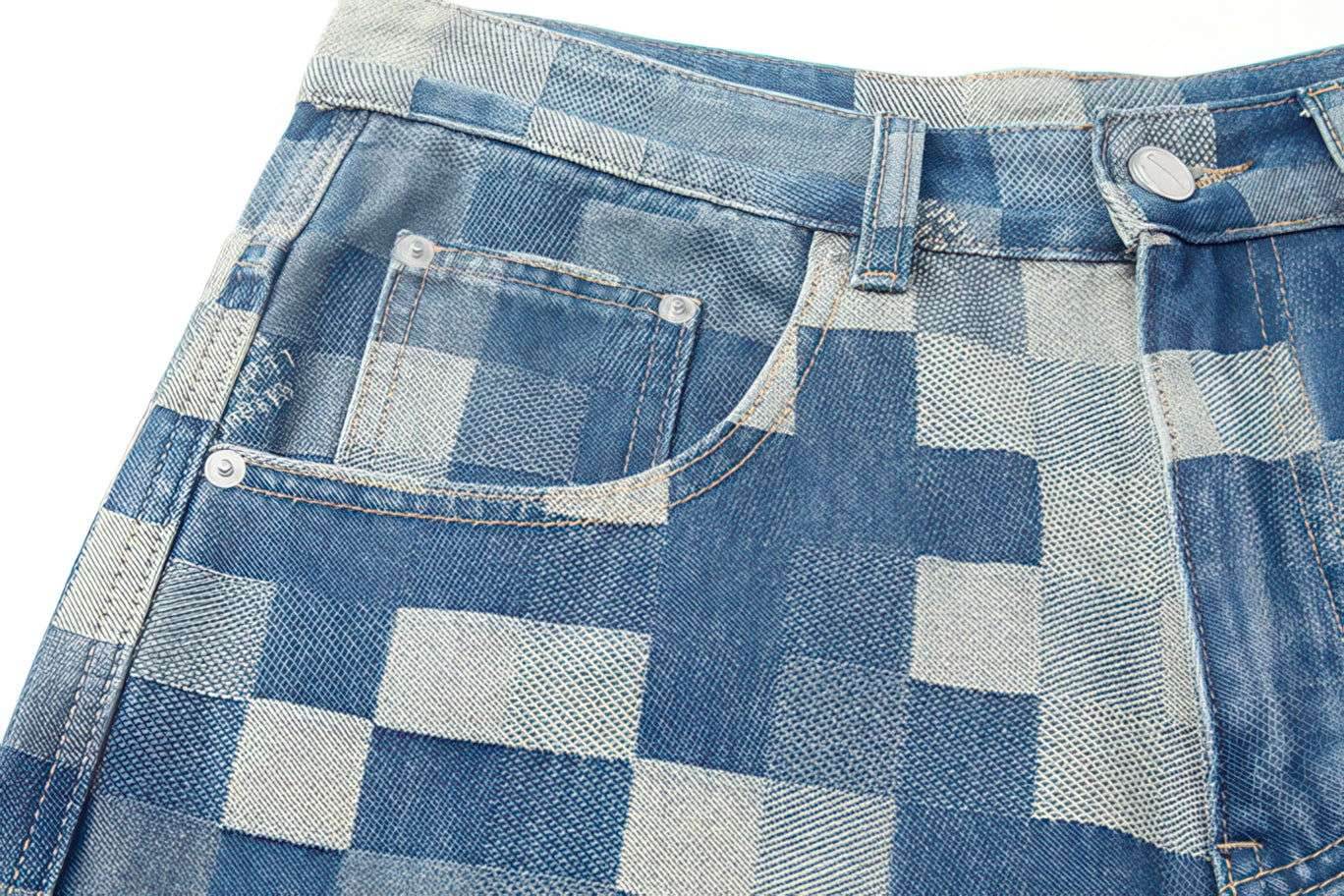`CakeBoi – Plaid Patchwork Wide-Leg Jeans