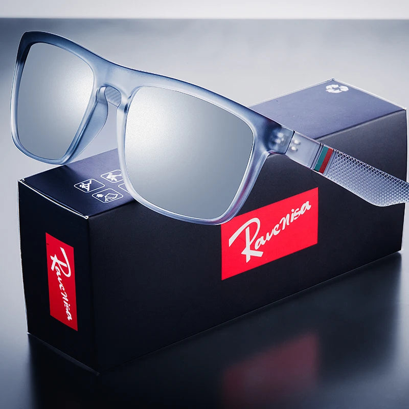 sunglasses on top of their packaging box with a clear background