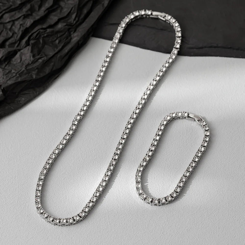 CakeBoi Iced Out Tennis Chain – Silver Necklace & Bracelet Set CakeBoi Apparel & CO.