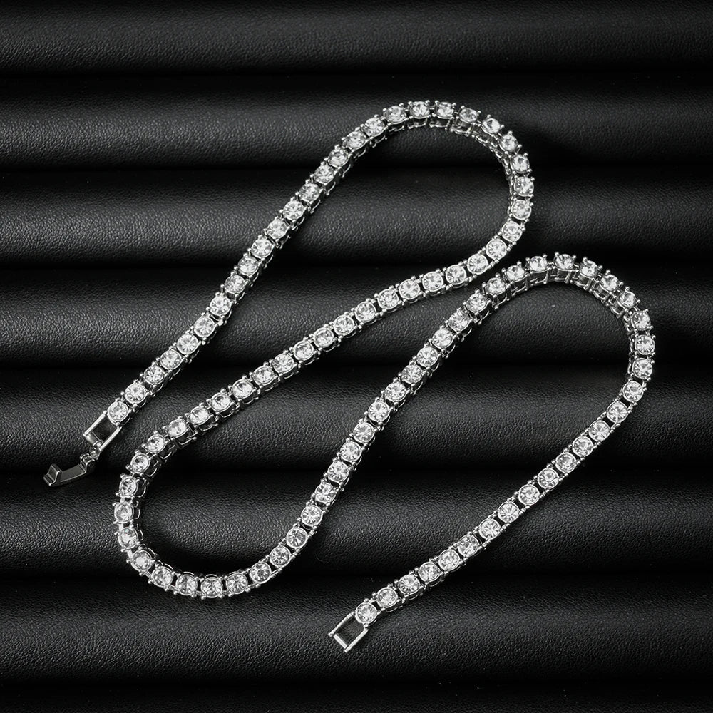 CakeBoi Iced Out Tennis Chain – Silver Necklace & Bracelet Set CakeBoi Apparel & CO.