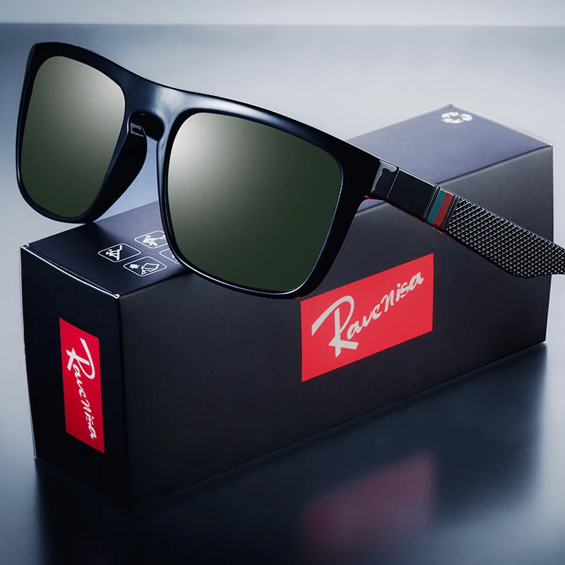 sunglasses on a branded box with a reflective surface